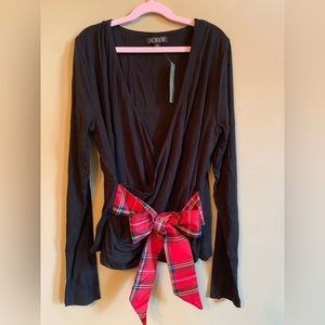 J.CREW Top Super Soft Jersey Black Plaid Sash Women's Size Small